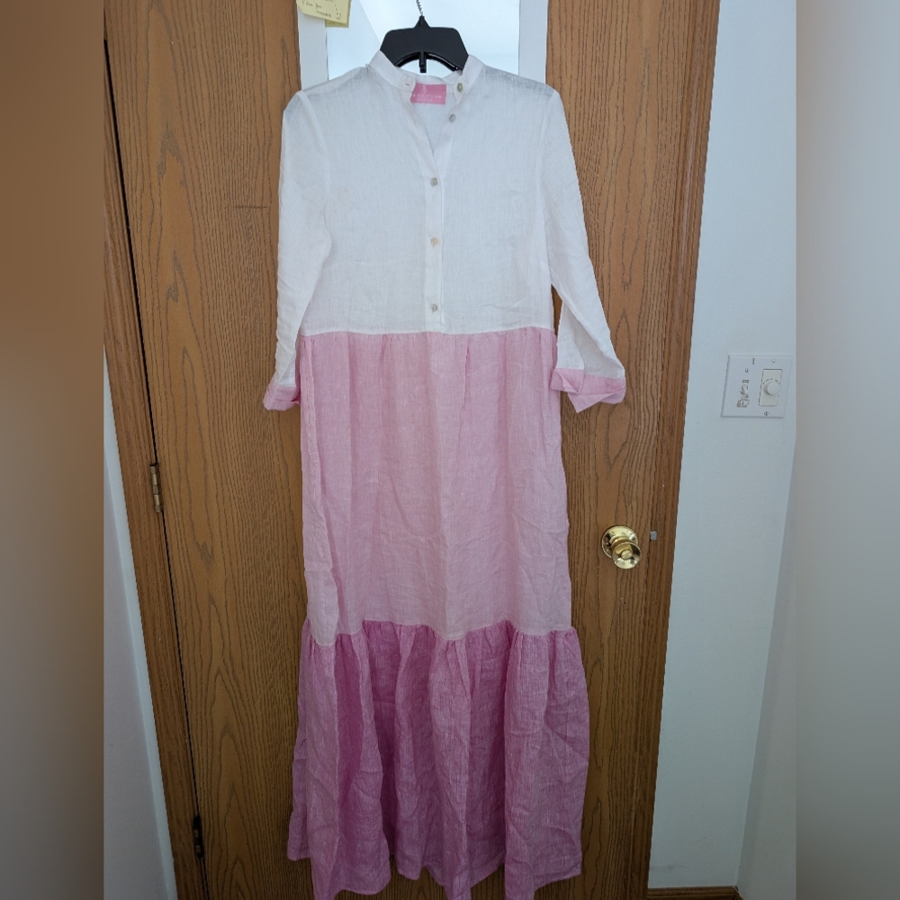 Clorinda Antorini Pink and White Italian Linen Dress